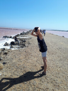 Der Wind beim rosafarbenen See weht heftig